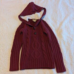 Love Change Burgundy Hooded Cable Knit Sweater – Sherpa Lined Hood – Size S